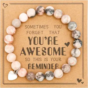 Natural Gemstone Beaded Bracelet with Butterfly & Heart Charm - Inspirational Gift for Women, Mom, Daughter, Wife, Sister, Teacher, Coworker on Christmas Thanksgiving