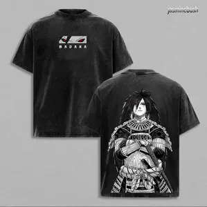 Uchiha Madara x Naruto Anime Double Printed Washed Tee Unisex Oversize Anime Manga Lightweight Cotton T-Shirt, Gift For Anime Fan Lover , Madara Fan , Madara Shirt , Naruto Merch