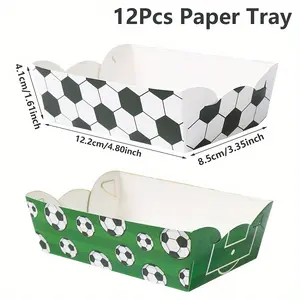 12-piece football-themed party snack trays - white and green football pattern, suitable for sports-themed parties and birthday celebrations, popcorn boxes for Halloween, Christmas, party supplies, suitable for Christmas, New Year, Valentine's Day, and oth