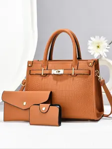 New Elegant Women's Satchel Bag, Crocodile Pattern, Durable and Stylish, Large Capacity, All Seasons Casual Fashion, Handbag Set