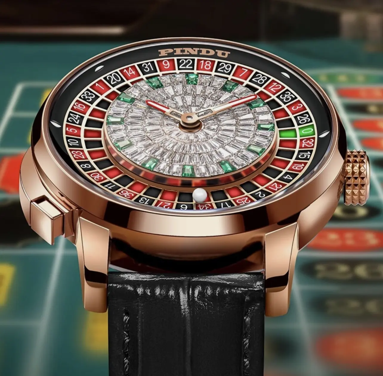 PINDU Luxury Men's Automatic Watch 5ATM Casino Tourbillon Rotating Roulette 46mm