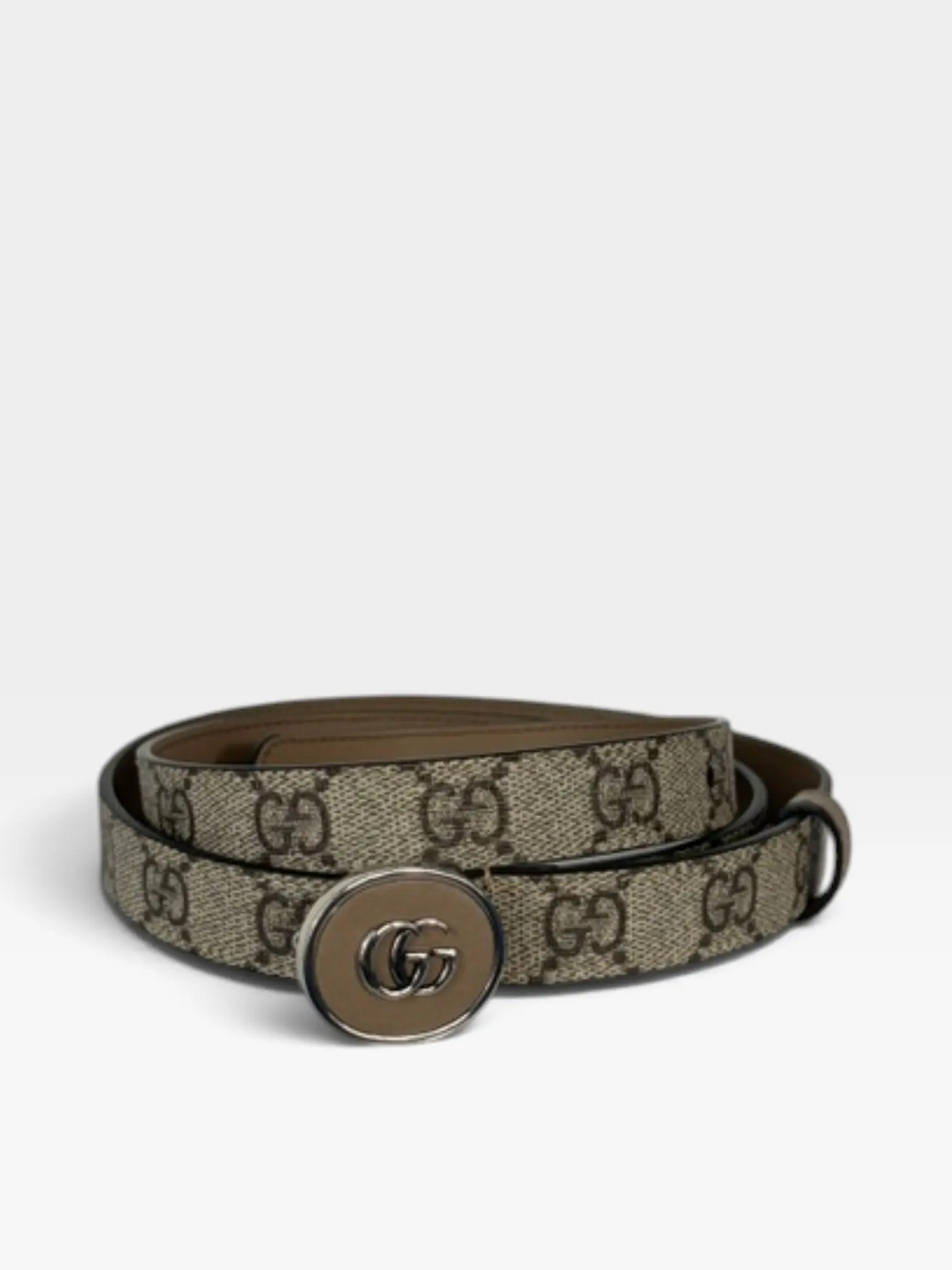 Pre-owned Gucci Marmont GG Thin Belt in Taupe Monogram with Silver Hardware New with Tags Retails for $275