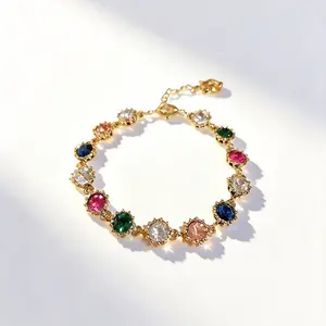 Hypoallergenic Gold Multicolor CZ Tiger Head Bracelet for Women, Vintage Rainbow Gemstone Link Bracelet, Perfect Gift for Birthday, Valentine's Day, Daily Wear, Party & Formal Occasions, Skin-Friendly Luxury Jewelry