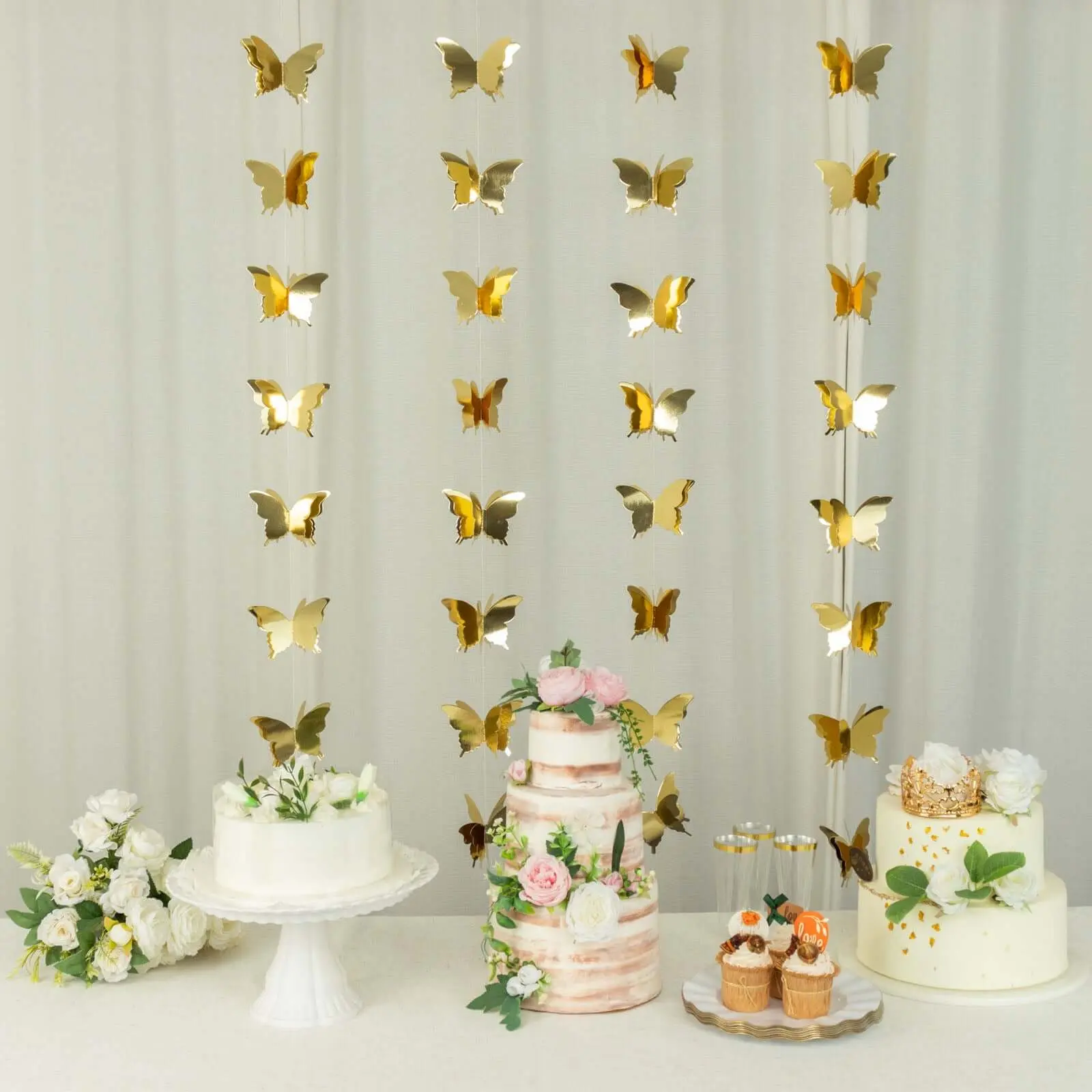 2-Pack 9ft Gold 3D Paper Butterfly Hanging Garland Streamers, Festive Ornaments with String Banners & Party Props, Birthday Party Decorations for Room Decor, Butterflies, Festive Decorations, Party Atmosphere Props, Two Packs