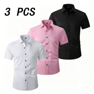 3-pack men’s summer classic short-sleeve shirts—simple, premium business shirts for a casual yet professional look. Comfortable fabric, slim fit, available in multiple colors. Suitable for business, leisure, outings, and outdoor occasions.