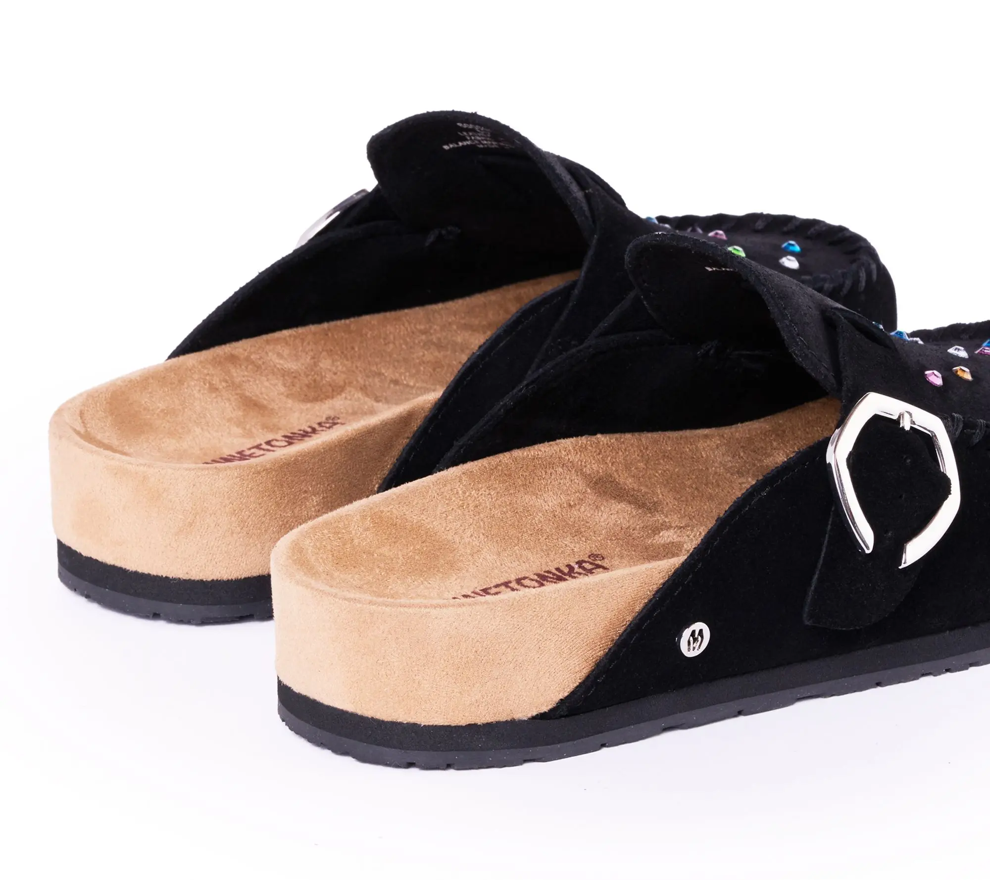 Minnetonka Women's Rhinestone Suede Buckle Clog