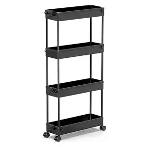 Slim Rolling Storage Cart 4 Tier Organizer Mobile Shelving Unit Utility Cart Tower Rack for Kitchen Bathroom Laundry Narrow Places, Black