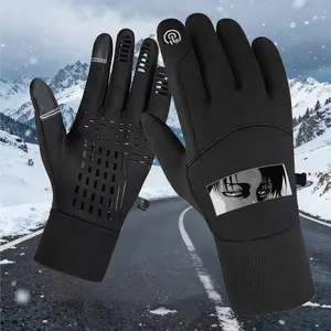 Anime Subway Cat & Witch Print Gloves - Unisex Winter Warm Touchscreen Gloves, Soft Fleece Lined, Stylish Commute & Outdoor Accessories for Men & Women