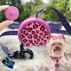 Pink Leopard + Free Bonus Leash! Wearable Mini Adjustable Dog Leash for Hiking, Training & Adventure. Powerful Lightweight 36" Retractable Keychain Clip. Durable & Comfort Grip for Off Leash Walking Hiking Training & Travel.