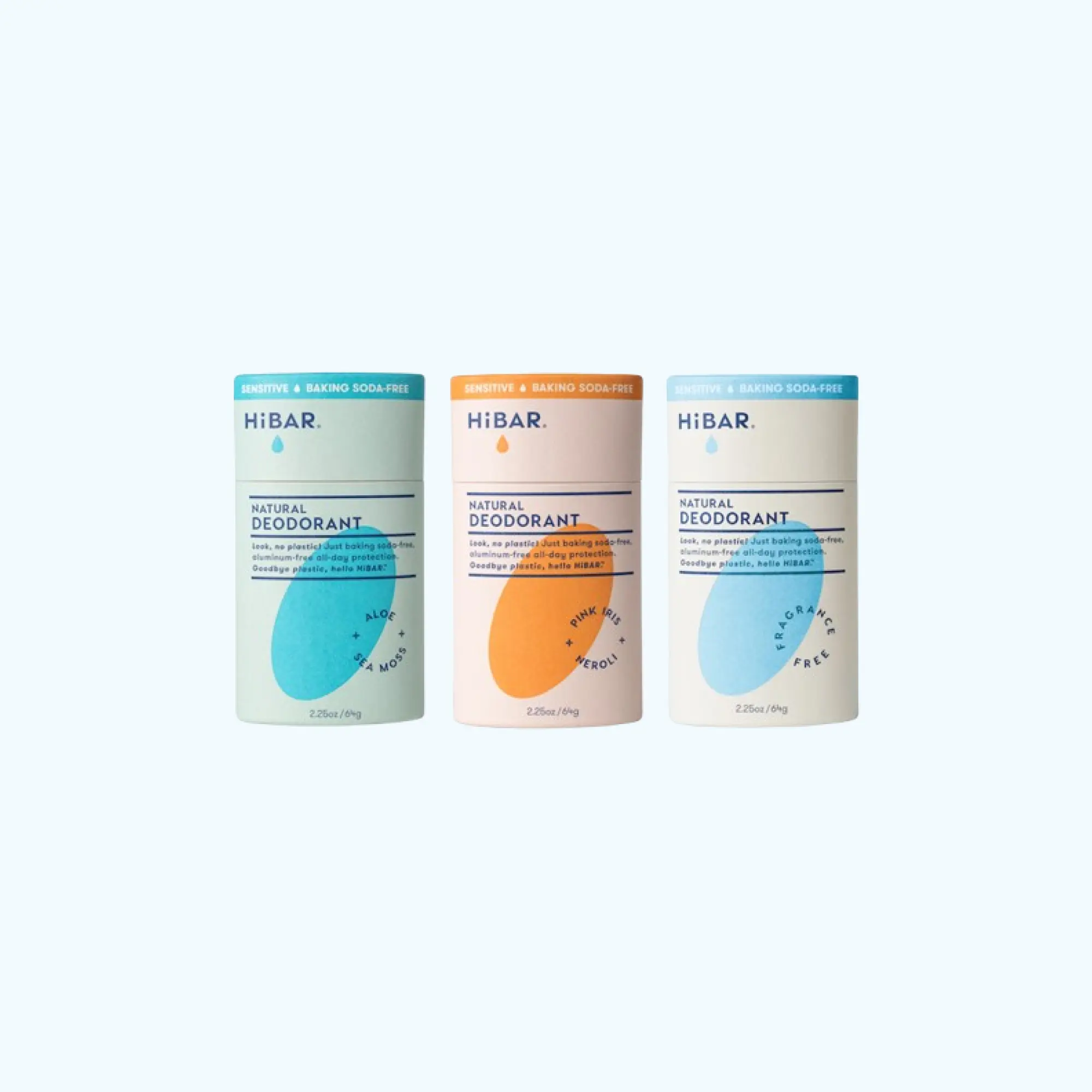 Sensitive Skin Deodorant, Aluminum-Free, 24Hr Protection, No White Marks, Baking Soda Free, Plastic-Free Paper Tube, Fragrance Body Care, HiBAR, 2.25oz