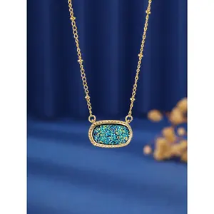 1pc Oval Pendant Necklace, Copper, EU & US Fashion Style, Everyday Wear For Women