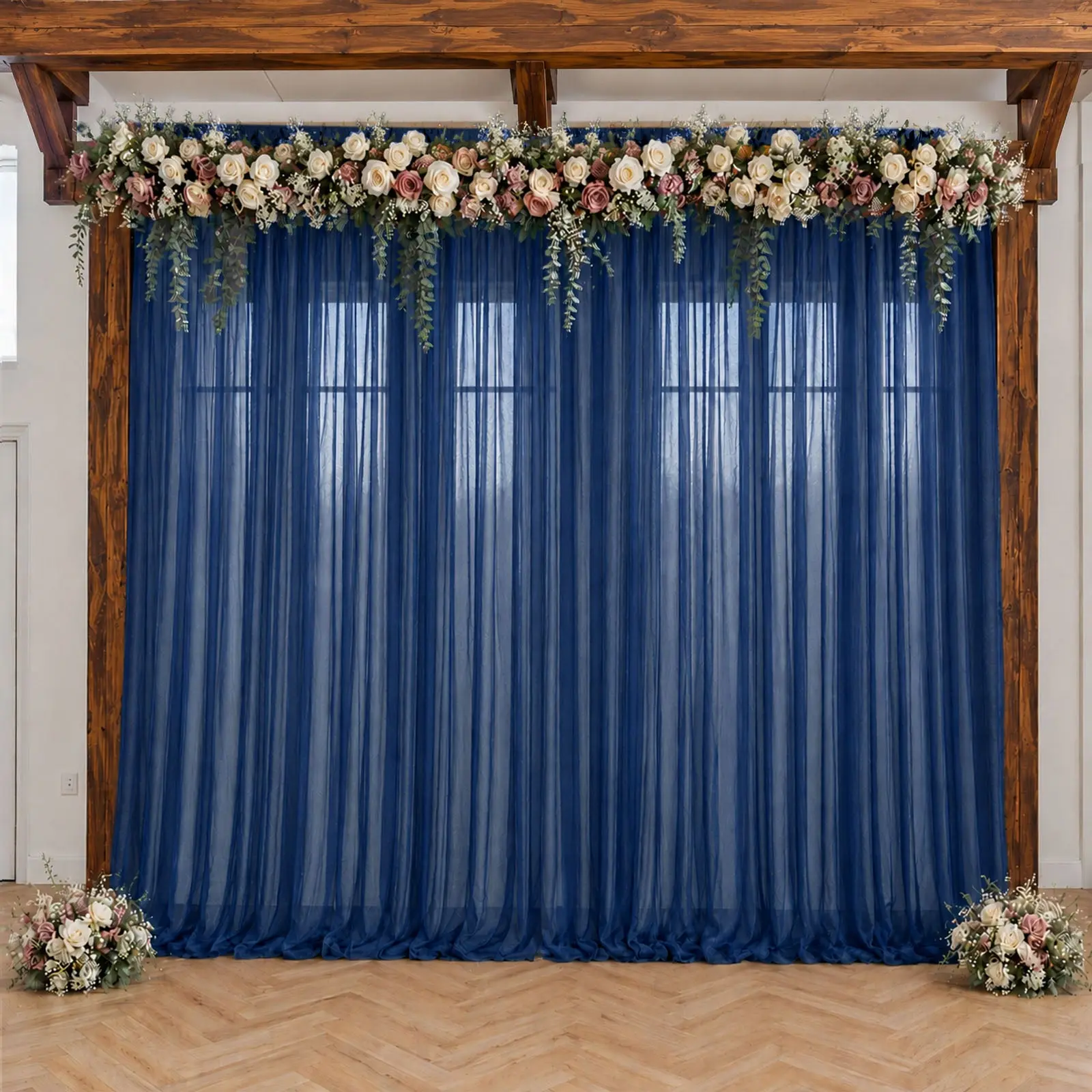 Navy Blue Sheer Backdrop Drape – 5ft x 14ft Wedding Arch & Ceiling Decor Panel, Wrinkle Resistant with Soft Shimmer