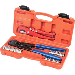 Clamp Tool Kit for 3/8-in, 1/2-in, 3/4-in, 1-in PEX Clamp Cinch & Removal, c/w 1/2''(20 Pack) and 3/4''(10 Pack) PEX Clamp Rings, PEX Tubing Cutter