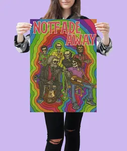 Grateful Dead "Not Fade Away" Art Print Psychedelic Skeleton Band Poster Rainbow Vintage Rock Wall Decor Trippy Music Design Poster
