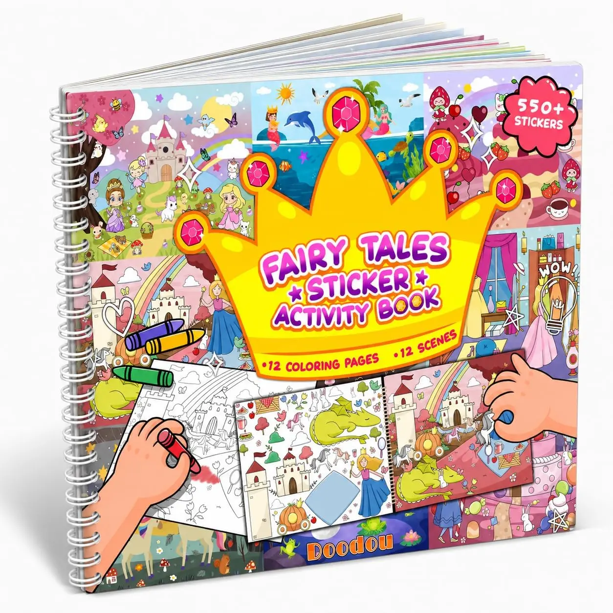 Princess Unicorn Mermaid Sticker Coloring Book for Girls Ages 2-4 & 4-8, 550+ Stickers, 12 Coloring Pages, Magical Peel and Stick Activity Book, Travel Toy & Birthday Gift