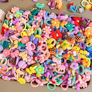 ERT-50/80/120-Pack Baby Hair Ties, Cartoon Fruit Vegetable Animal Flower Bowknots, Girls Infant Hair Accessories, Plastic Hairbands, Assorted Colors, Toddler Hair Care