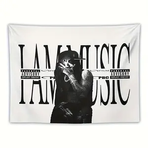 Hip-Hop Music Theme Tapestry – Rapper Image, "I AM MUSIC" Text & Parental Advisory Label, Black-White Style, Perfect for Boys & Girls Dorm Decor & Home Decor Tapestry, Ideal Hip-Hop Theme Gifts, 2D Print Tapestry