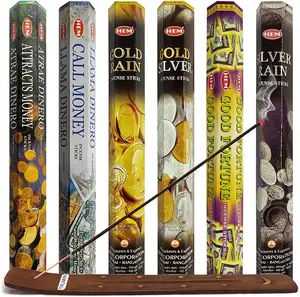 Hem Incense Sticks Variety Pack #29 and Incense Stick Holder Bundle with 6 Money and Good Luck Fragrances TRUMIRI