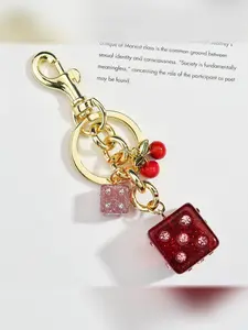 Luxury Elegant Fruit Series Rhinestone Dice Cherry Keychain Bag Charm, College Style Sweet Cool Punk Decor, All Seasons Accessory