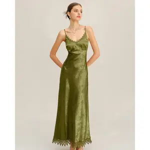 Green Jacquard Corset Slip Maxi Dress