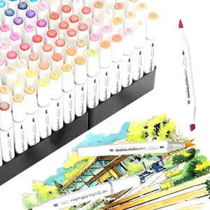 Ginflash Brush&Chisel Comic Art Markers Brush Pen Sketch Alcohol Based Markers Dual Tip Manga Drawing Art Supplies