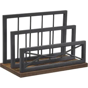 Desktop Mail Organizer, Desk Mail Organizer with 2-Slot Matte Black Metal Desktop Mail Sorter, Metal Storage File Holder Letter Sorter Organizer for  or Office, Rustic Brown