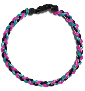 Baseball 3 Rope Braid Tornado Energy Necklace Pink Teal Black