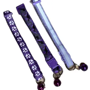 Set of 3 Adjustable Small Pet Collars with Bells - Assorted Colors With 2 Options- Perfect For Cat Or  dog walking Collar With Reflective Option