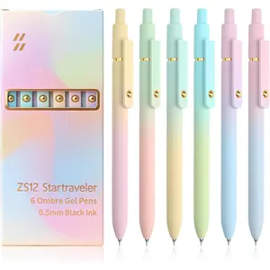 6 count Gel Pens 0.5mm Quick Dry Black Ink Pens Fine Point Smooth Writing Pens, Cute Office and School Supplies Gifts for Women Teacher Students (6 Pcs Ombre )