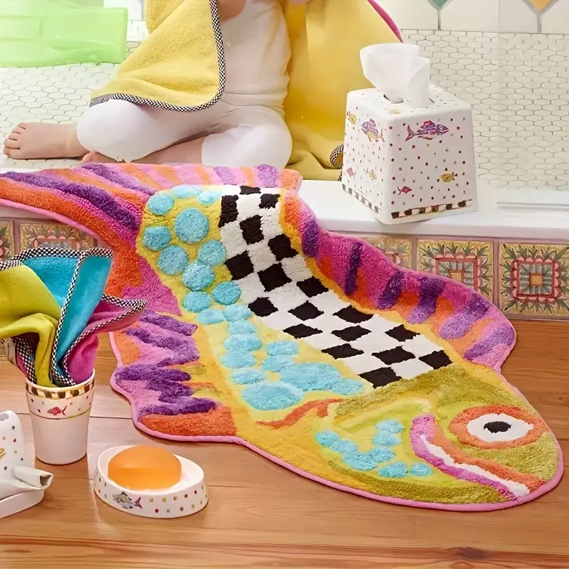 Unisex Synthetic Multicolor Patterned Clownfish Rubber Bath Mat - 15.7*23.6in/40*60cm, 1cm Thick, Non-Slip Grip Bottom, Waterproof, Super Soft, Absorbent, Quick-Drying, Durable, Machine-Washable, Indoor Wet Tub & Shower Bathroom Decor Rug, Bath Decor