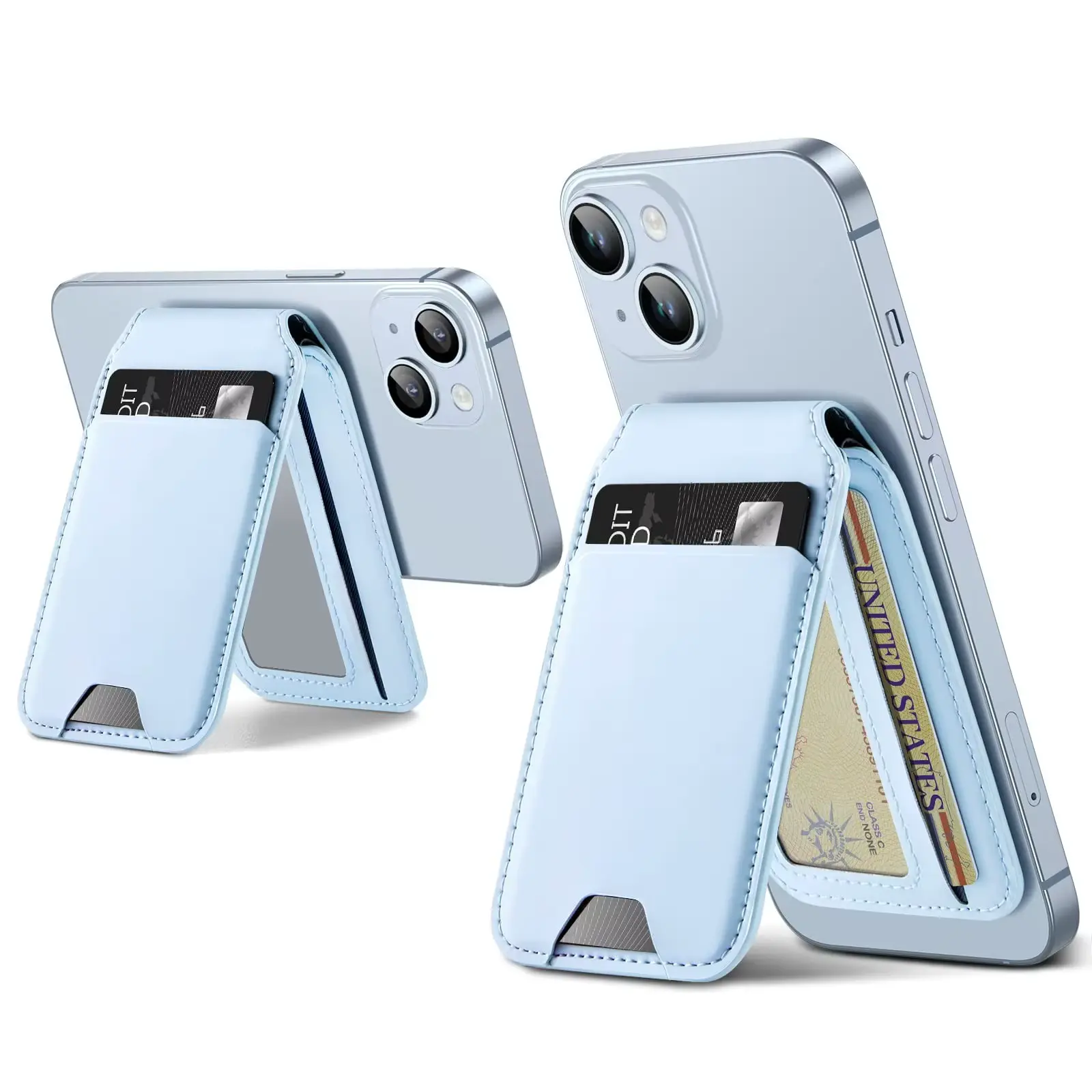 Leather Magnetic Card Holder Wallet Mobile Phone Cases Bracket Stand for Magsafe with 2 Metal Ring Stickers