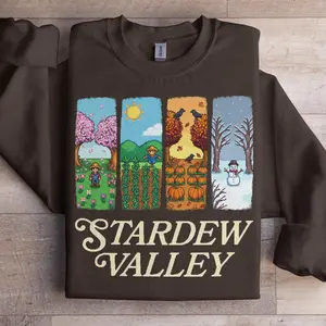 Stardew Valley Seasons Pixel Gaming Graphic Sweatshirt, Farming Sim Pelican Town Gamer Pullover Hoodie For Men & Women