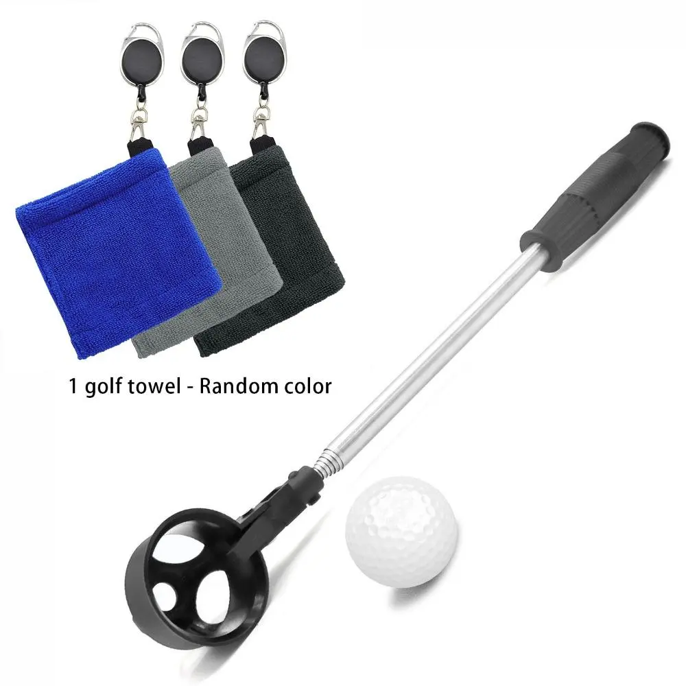 Golf Ball Retriever, Telescopic Golf Ball Picker with 1 Random Color Golf Towel(with Clip), Professional Golf Ball Scooper, Perfect Golf Accessory.