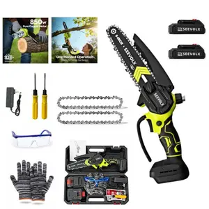 【Father's Day Gift】Portable Brushless Mini Chainsaw by SEEVOLX, 1500mAh Cordless Electric Hand Saw for Tree Pruning, Gardening, Wood Cutting & Camping, Safe & Easy to Use for Seniors & Women, Perfect Holiday Gift