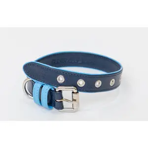 Signature dog collar - Navy blue leather
