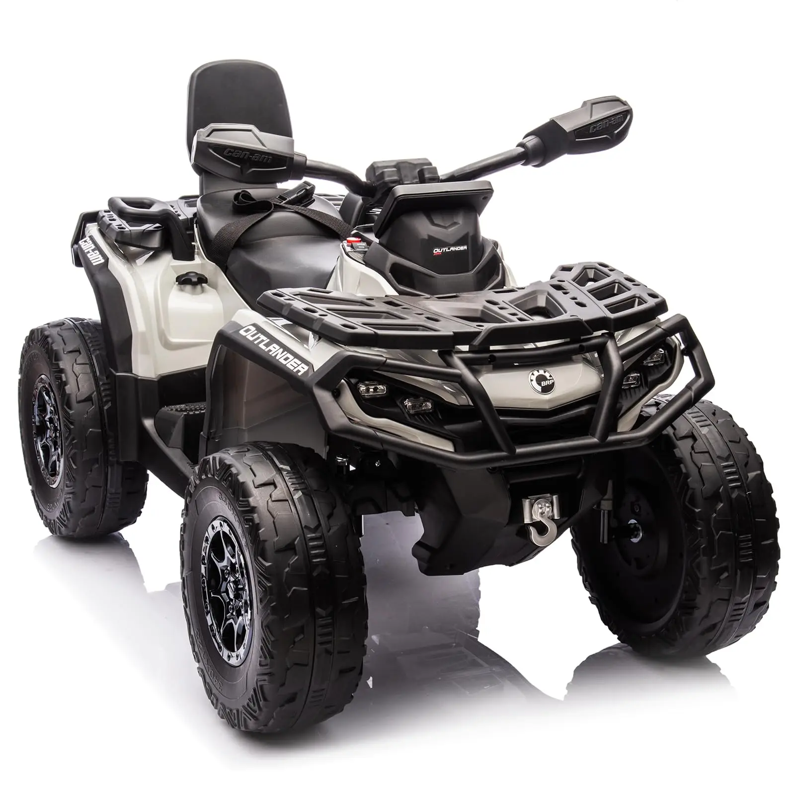 GARVEE 12V Electric 4-Wheeler Kids Outdoor Play Ride-On Toy Car - 2-Seater Spacious Seat, 2 Speeds, LED Lights, Spring Suspension, Bluetooth, Ideal Gift for Ages 3+, Grey, Four Wheeler