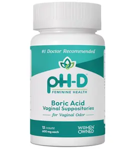 pH-D Feminine Health Support - 600 mg Boric Acid Suppositories - Woman Owned - for Vaginal Odor Use - 12 Count