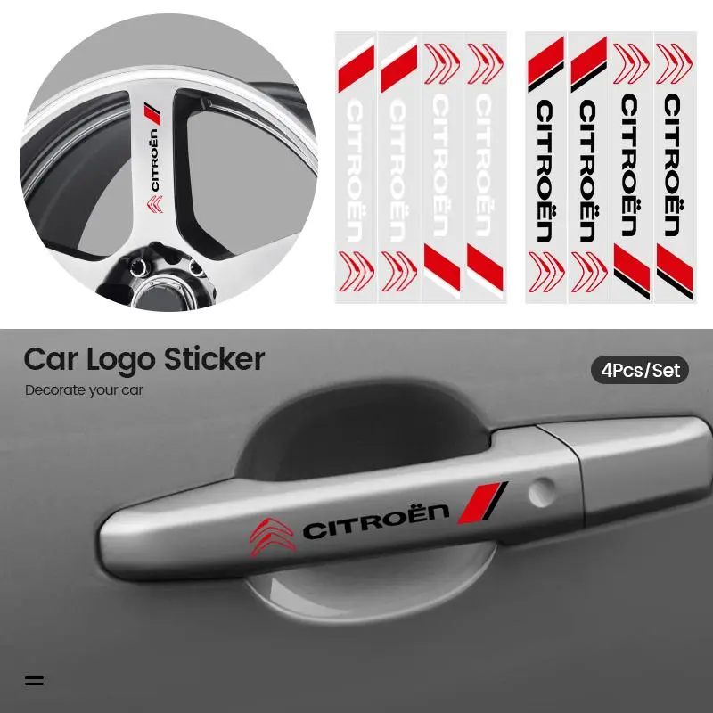 4PCS Car Styling Door Handle Decoration Stickers Decals For Citroen C1 C2 C3 Grand C4 Picasso C4L VTS C-ELYSEE DS4 DS5 DS5LS DS6