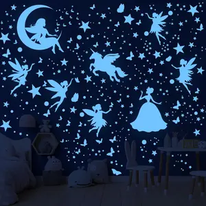 Glow in the Dark Stars Unicorn Bedroom Decor for Girls Fairy Butterfly Wall Decals Space Galaxy Wall Stickers for Ceiling Kids Nursery and Living Room Wall Decor