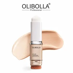 OLIBOLLA 2-in-1 Color Changing Foundation Concealer Stick with Built-In Brush, Tone-Adapting Flawless Full Coverage Foundation