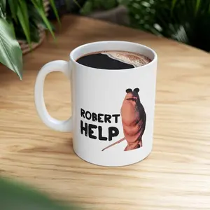 [SALE UP TO 50% + FREE SHIP] Robert Help Mug, Marcus the Worm Mug, Internet Aesthetic Weirdcore Mug, Funny Worm Meme, Brainrot Humor Mug, Absurd Surreal Gift