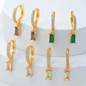 Lumière Huggies – 18K Gold Plated Drop Earrings with Emerald-Cut Zircon Stones