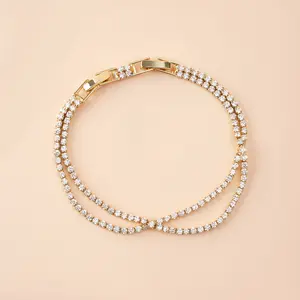 MEIITRUE 14K Gold Plated Cubic Zirconia Tennis Bracelet for Women, Three Row Classic Tennis Bracelet, All-match Trendy Jewelry