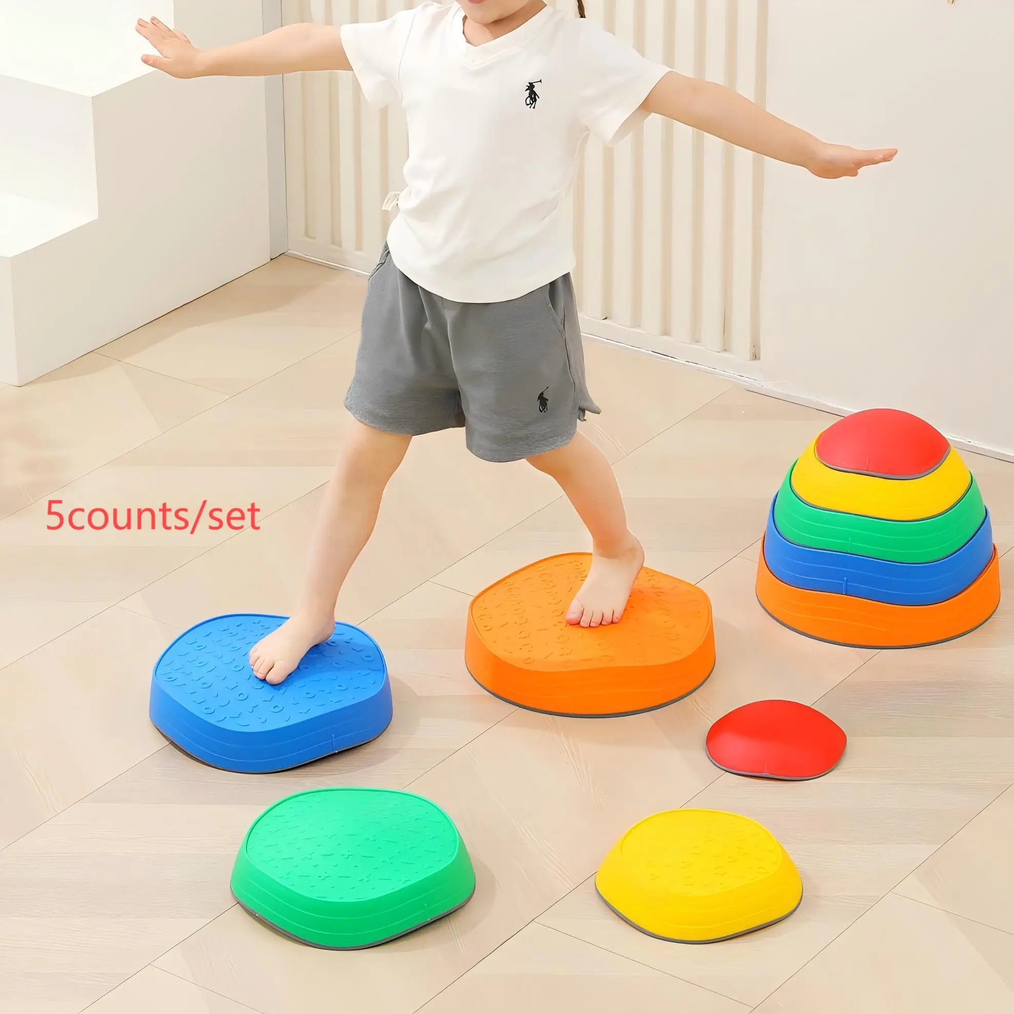 Non-slip Balance Training Boards, 5 Counts/set Colorful Balance Stepping Stones for Indoor Outdoor, Coordination Training Sensory Toys for Obstacle Co