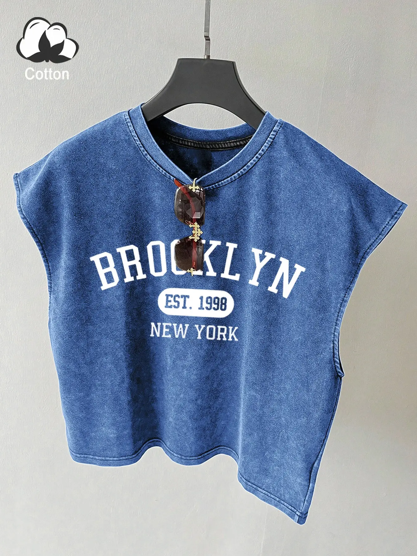 Men's Brooklyn New York Retro City Letter Sleeveless Vest, High-Quality Washed Cotton, Casual Loose Fit, 1998 Vintage Graphic Print, Streetwear Summer Top