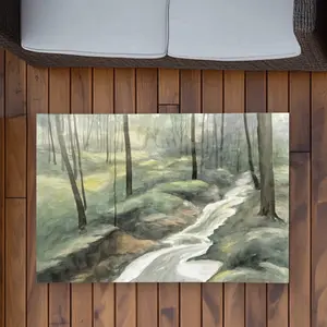 360 stand Non-Slip Decorative Rug Mat, 2x3 ft Polyester Rectangle Area Rug with Nature Scene Tree Motifs, Natural Look Waterfall Seasons Design, Patio & Bedroom Use