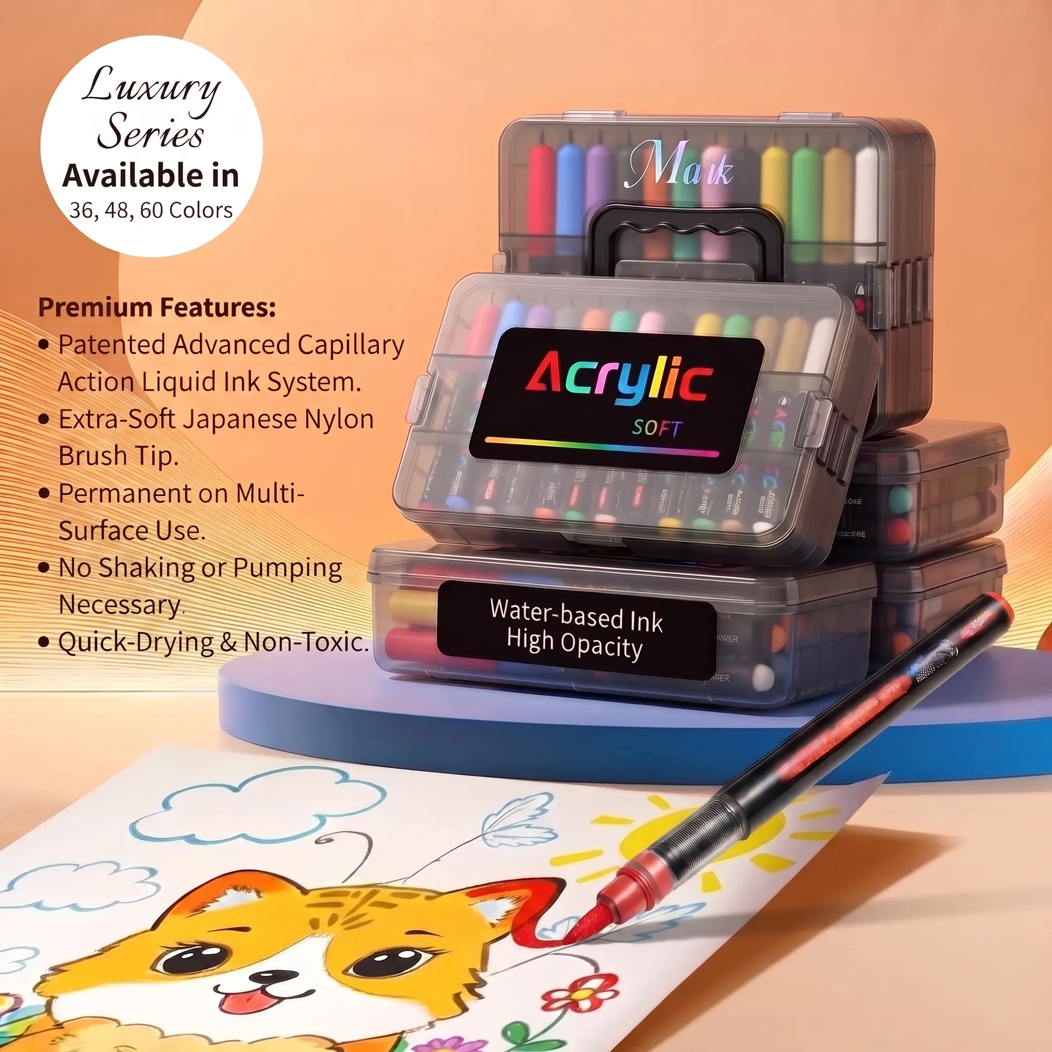 Black Box Direct-Ink Acrylic Markers, Soft Tip Paint Marker Pens for Students & Artists, Layerable Graffiti & Watercolor Drawing Pens