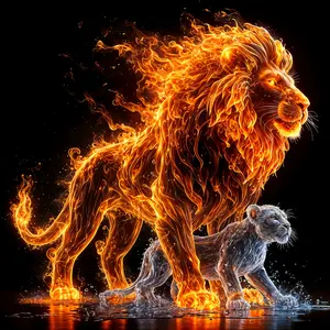 Large Size Acrylic (PMMA) 5D Diamond Painting Kit - Lion Father and Cub, Animal Theme, Round and Square Shapes, Mosaic Art, Home Wall Decor, Gift for Beginners, Handmade DIY