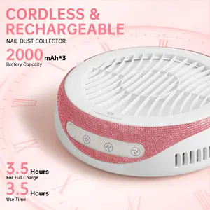 Rechargeable Cordless Nail Dust Collector Quiet with Reusable Filter, Professional Powerful Nail Art Dust Remover Portable for Acrylic Nails Polishing, Nail Cleaner For Home & Salon,Pink Manicure