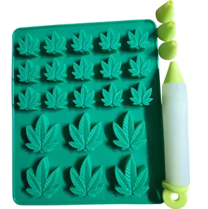 Silicone Weed Leaf Mold with Piping Pen for Edibles, Gummies, Chocolate, Ice, Crafts and More